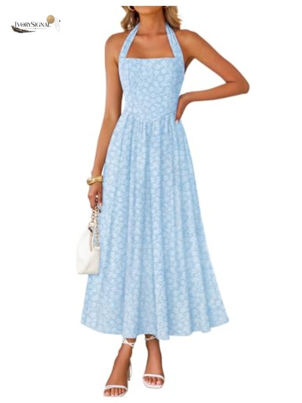 Sleeveless Floral Halter Maxi Dress with Pockets Wedding Guest